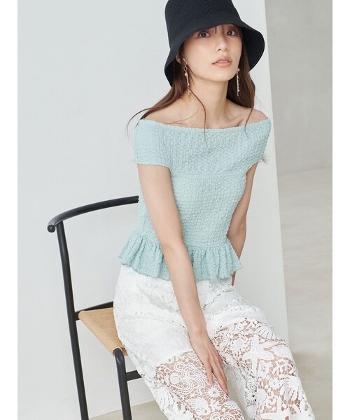 MERCURYDUO(マーキュリーデュオ)の「カットソーシャーリングトップス(Tシャツ/カットソー・レディース・オフホワイト/ブラック/ミントグリーン・F)」の8枚目の写真