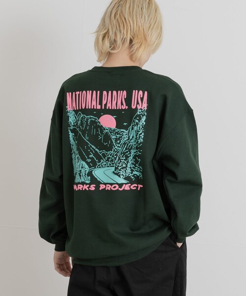 THE GOODLAND MARKET（ザグッドランドマーケット）の「PARKS PROJECT　NATIONAL PARKS SWEAT（スウェット・メンズ・GREEN/YELLOW・M/L）」の4枚目の写真
