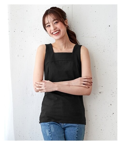 nissen（ニッセン）の「大きいサイズ安定感アップさらに下着がちら見えにくいタンクトップ（キャミソール・レディース・オフホワイト/テラコッタ/黒・L/LL/3L/4L/5L/6L/8L/10L）」の13枚目の写真