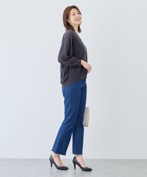 Jayro（ジャイロ）の「ピュアコットンカルマネックプルオーバー（ニット/セーター・レディース・スミクロ/ライトグレー/オフホワイト・F）」の10枚目の写真