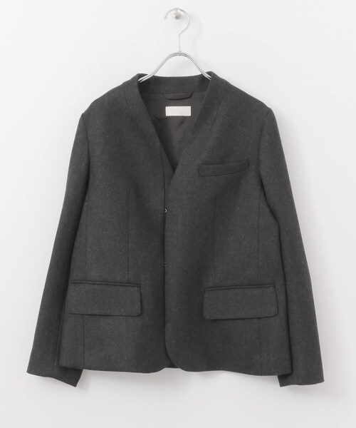 URBAN RESEARCH（アーバンリサーチ）の「WORK NOT WORK　メランジウールHANカラージャケット（ノーカラージャケット・レディース・COYOTE/CHARCOAL・1/2）」の13枚目の写真