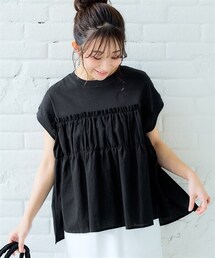 nissen | 綿100%異素材使いティアードプルオーバー<大きいサイズ有>(Tシャツ/カットソー)