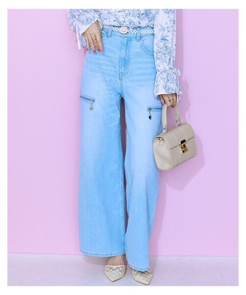 nissen（ニッセン）の「大きいサイズ サイドスリットワイドパンツ marun（パンツ・レディース・オフホワイト/ライトブルー・80/84/88/92/96/98/106/114/122）」の2枚目の写真