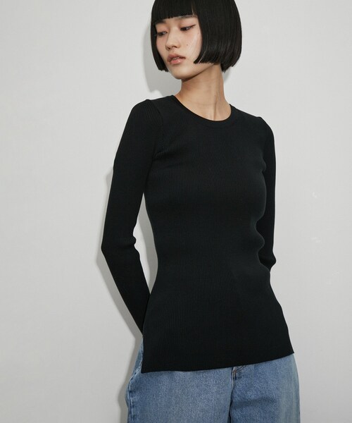 AURALEE / オーラリー | 2023AW | GIZA HIGH GAUGE RIB KNIT PULLOVER / リブ ニット | 1 | ブラック | レディース ADAM ET ROPE'（アダムエロペ）の「【公式サイト限定】【AURALEE】GIZA