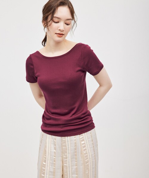 ROPE'（ロペ）の「コットンシルク丸胴フライスカップ付き半袖カットソー（Tシャツ/カットソー・レディース・ブラック/オフホワイト/ワイン・F）」の8枚目の写真