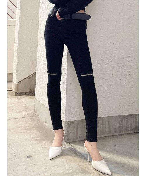 ジェイダ　GYDA　スキニーデニムパンツ　レギンス GYDA（ジェイダ）の「KNEE ZIPスキニーデニムパンツ（デニム