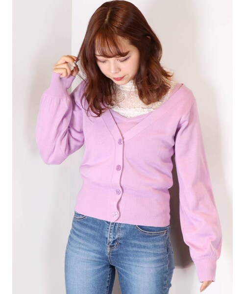 dazzlin♡パープルカーディガン dazzlin（ダズリン）の「ラペルファーショートカーディガン