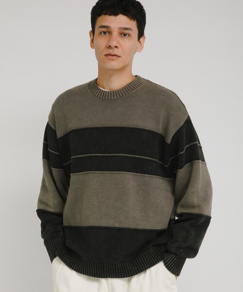 URBAN RESEARCH Sonny Label（アーバンリサーチサニーレーベル）の「ピグメントパネルボーダーニット（ニット/セーター・メンズ・ブラック/ネイビー・M/L）」の8枚目の写真