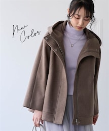 nissen | 軽やかフェイクウールフードショートコート(静電気防止テープ付)<大きいサイズ有>(ジャケット/アウター)