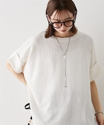 nissen | 楊柳カットソージャガードゆるシルエット5分袖ドルマンプルオーバー(Tシャツ/カットソー)