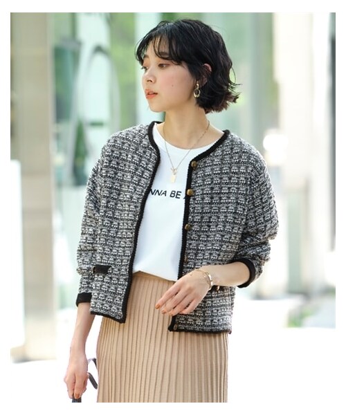 nissen（ニッセン）の「大きいサイズツイード調ニットカーディガン（カーディガン/ボレロ・レディース・ラベンダー系/黒系・L~LL相当/3L~4L相当/5L~6L相当/8L相当/10L相当）」の4枚目の写真