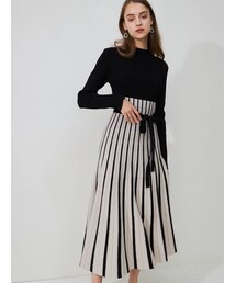 MERCURYDUO | 配色チェンジリブロングスリーブニットワンピース(ワンピース)