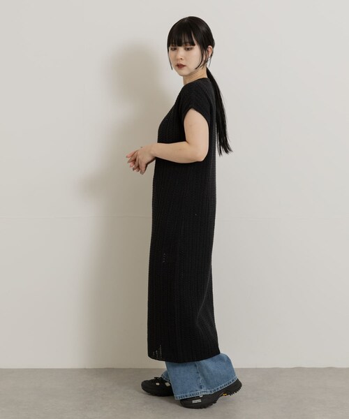 THE GOODLAND MARKET（ザグッドランドマーケット）の「米富繊維　SHADOW STRIPE KNIT ONE-PIECE（ワンピース・レディース・64BLACK/01MONO・FREE）」の8枚目の写真