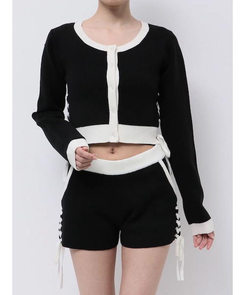 GYDA（ジェイダ）の「サイドレースアップアンサンブルニット【SETUP着用可】（ニット/セーター・レディース・ブラック/ライトミックス/ダークミックス・F）」の2枚目の写真