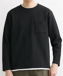 nissen | 胸ポケット付き鹿の子ポンチ重ね着風プルオーバー長袖Tシャツ(Tシャツ/カットソー)