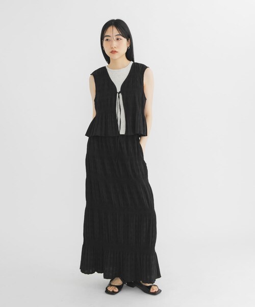 KBF（ケイビーエフ）の「マジョリカプリーツベストSETスカート（セットアップ・レディース・BROWN/KHAKI/BLACK・One）」の7枚目の写真