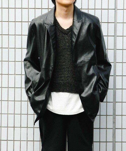 SENSE OF PLACE by URBAN RESEARCH（センスオブプレイスバイアーバンリサーチ）の「フェイクレザーミドルジャケット（テーラードジャケット・メンズ・BLACK/BROWN・M/L）」の3枚目の写真