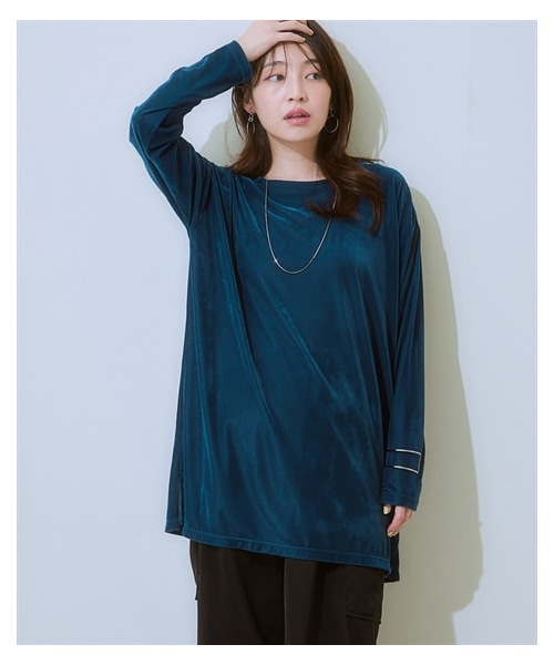 nissen（ニッセン）の「シアーベロアオーバーサイズトップス＜大きいサイズ有＞（Tシャツ/カットソー・レディース・アイボリー/モカ/チャコールグレー/ダスティブルー/黒・S/M/L/LL/3L/4L/5L/6L/8L/10L/ドロップ8L/ドロップ10L）」の14枚目の写真