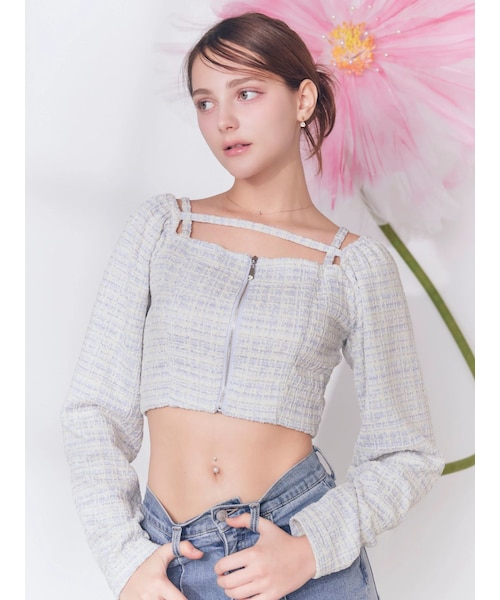 EATME（イートミー）の「【SETUP】フロントZIPパフスリーブTOP（シャツ/ブラウス・レディース・ブラック/ピンク/ブルー・F）」の4枚目の写真