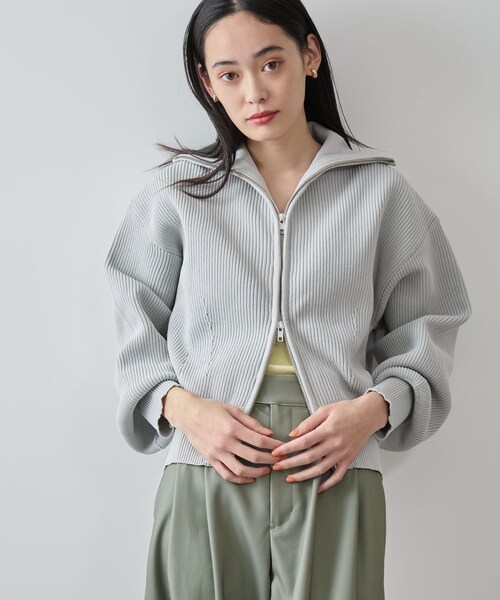 VIS（ビス）の「Wジップハイネックニットカーディガン（カーディガン/ボレロ・レディース・ライトグレー/ネイビー/レッド系・F）」の14枚目の写真