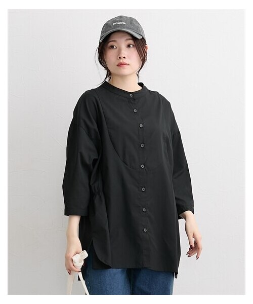 nissen（ニッセン）の「【マタニティウェア・授乳服】７分袖サイドギャザーブラウス（産前・産後）（マタニティウェア/グッズ・レディース・ネイビーストライプ/黒/ベージュ・マタニティM/マタニティL/マタニティLL/マタニティ3L/マタニティ4L）」の6枚目の写真