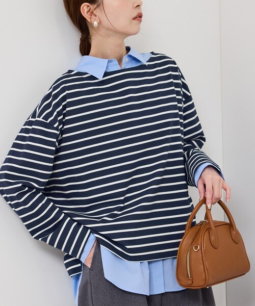 ROPE' PICNIC（ロペピクニック）の「ボックスシルエットボーダーカットソー（Tシャツ/カットソー・レディース・ブラック系/ブラウン/ネイビー系・F）」の3枚目の写真