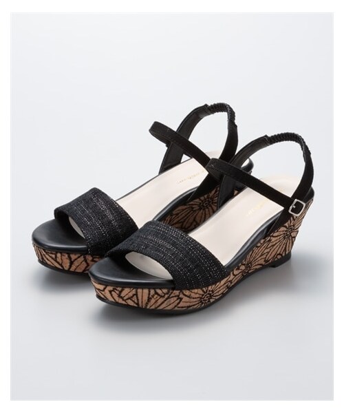 nissen（ニッセン）の「花柄レース調刺しゅうふわふわ中敷ウェッジヒールサンダル（低反発中敷）（サンダル・メンズ・黒/アイボリー/ブルーグレー・S=22.0~22.5cm/M=23.0~23.5cm/L=24.0~24.5cm/LL=25.0cm）」の6枚目の写真