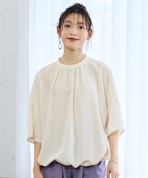 nissen | 大きいサイズ シンプルスタンドネック7分袖ドルマンブラウス（消臭テープ付）(シャツ/ブラウス)