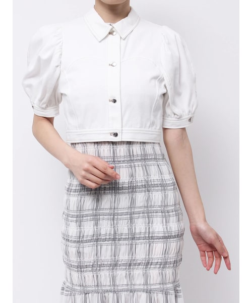 MERCURYDUO（マーキュリーデュオ）の「パフスリーブデニムジャケット（デニムジャケット・レディース・オフホワイト/インディゴ・S/M）」の4枚目の写真