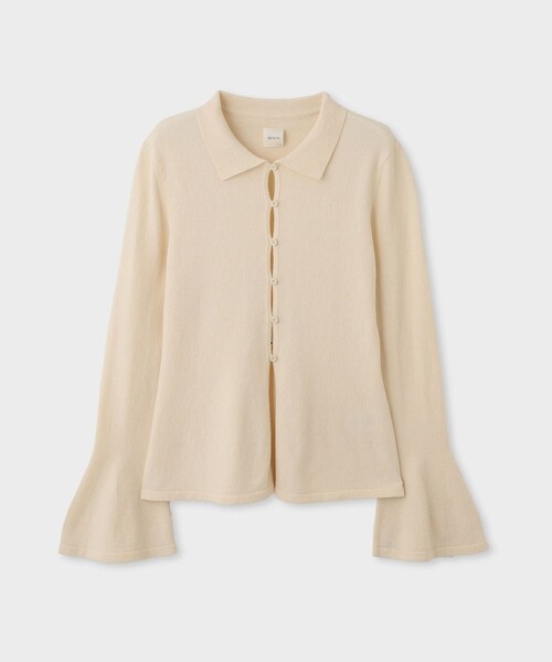 ROPE'（ロペ）の「【一部店舗限定】【REALM（レルム）】FLARE SLEEVE KNIT｜襟付きニットカーディガン（カーディガン/ボレロ・レディース・チャコール/ブラック/ホワイト・38）」の3枚目の写真