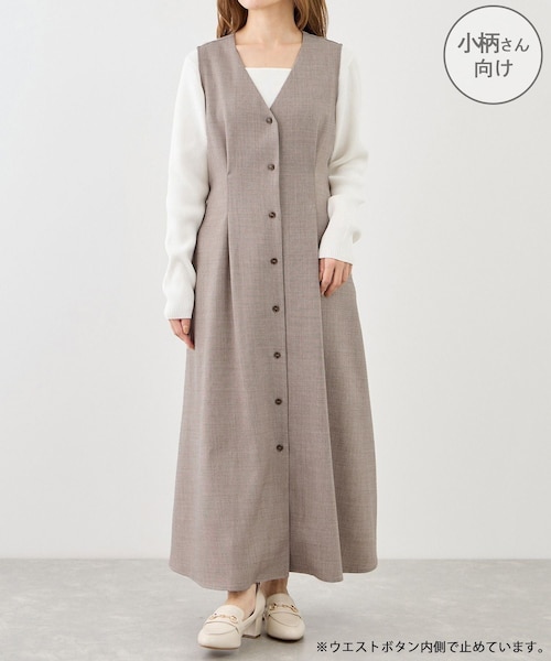 ROPE' PICNIC(ロペピクニック)の「【低身長・小柄さんサイズ】ウエストタックジャンパースカート(ジャンパースカート・レディース・グレー系/ベージュ系/ネイビー・F)」の4枚目の写真