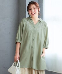 nissen | ＜大きいサイズ＞綿100％刺しゅうシャツチュニック(チュニック)