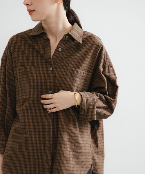 URBAN RESEARCH（アーバンリサーチ）の「ネルチェックコットンシャツ（シャツ/ブラウス・レディース・L.GREEN/BROWN・FREE）」の6枚目の写真