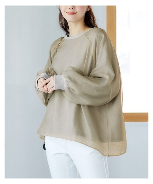 nissen（ニッセン）の「大きいサイズ  ゆるシルエットシア―コンビスウェットトップス（Tシャツ/カットソー・レディース・ターコイズ/ライトグレー/黒/ピンク・L/LL/3L/4L/5L/6L/8L/10L）」の14枚目の写真