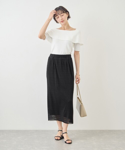 ROPE' PICNIC(ロペピクニック)の「レースアイラインプリーツスカート(スカート・レディース・ブラック/ホワイト/ブラウン・F)」の7枚目の写真