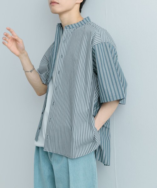 SENSE OF PLACE by URBAN RESEARCH（センスオブプレイスバイアーバンリサーチ）の「『ユニセックス』ストライプブロックドルーズシャツ（シャツ/ブラウス・メンズ・GREG×BEG/BLU×LBLU/CHC×BLK・M/L）」の10枚目の写真