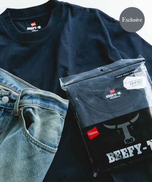URBAN RESEARCH DOORS（アーバンリサーチドアーズ）の「『別注』HANES×DOORS　BEEFY-T DOORS FIT SHORT-SLEEVE（Tシャツ/カットソー・メンズ・ホワイト/ブラック/アッシュグレー/ブラウン/インディゴ/ネイビー・M/L/XL/XXL/XXXL）」の7枚目の写真