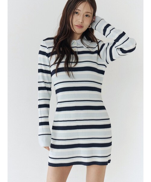 CALNAMUR（カルナムール）の「マルチボーダーポロニットワンピース（ワンピース・レディース・ピンク/ブルー/ブラウン・F）」の9枚目の写真