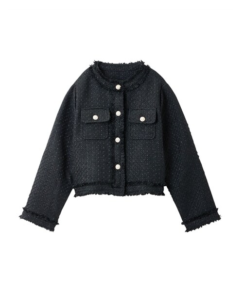 nissen（ニッセン）の「ツイードノーカラージャケット（ジャケット/アウター・レディース・ホワイト/ブラック・PSS/PS/PM/PL）」の2枚目の写真