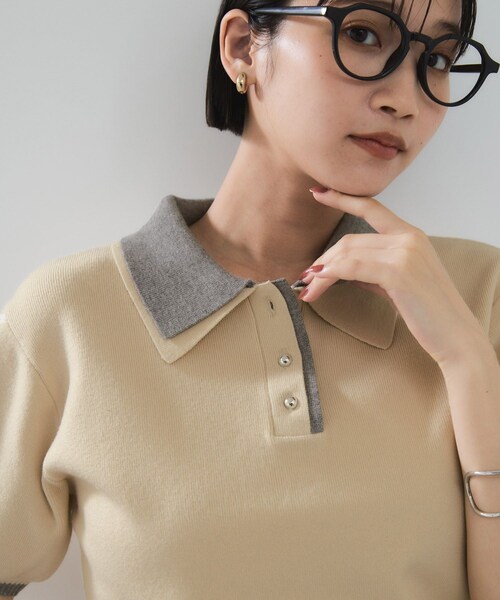 VIS（ビス）の「ダブルカラーポロトップス（ポロシャツ・レディース・チャコール/キナリ/ブラウン・F）」の12枚目の写真