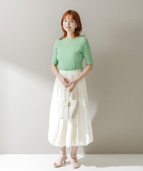 URBAN RESEARCH ROSSO（アーバンリサーチロッソ）の「シアー楊柳ボートネックプルオーバー（Tシャツ/カットソー・レディース・WHITE/GREEN/NAVY・FREE）」の8枚目の写真