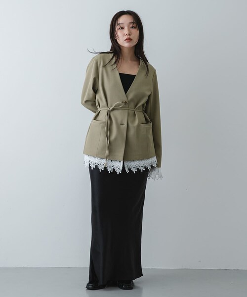 SENSE OF PLACE by URBAN RESEARCH(センスオブプレイスバイアーバンリサーチ)の「レースレイヤードノーカラージャケット(ノーカラージャケット・レディース・BLACK/Y.BEIGE・One)」の15枚目の写真