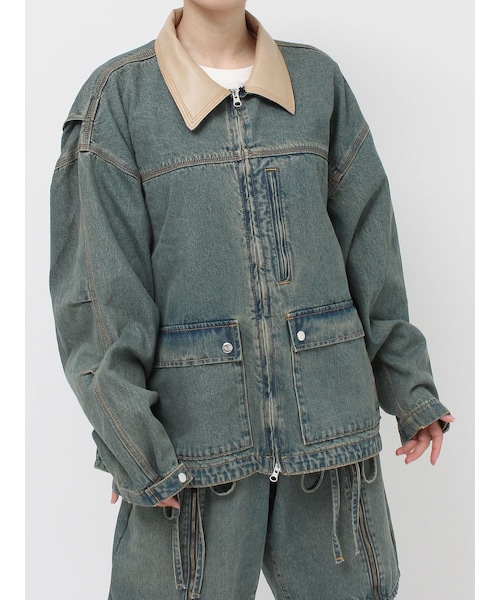 jouetie（ジュエティ）の「ルーズワークジャケット【セットアップ対応】（デニムジャケット・レディース・ブラック/ブルー/ベージュ・M）」の3枚目の写真