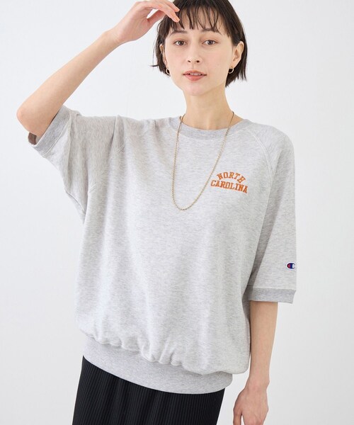 ROPE' PICNIC（ロペピクニック）の「【Champion/チャンピオン別注】アソートロゴボートネックハーフスリーブスウェットプルオーバー（Tシャツ/カットソー・レディース・ブラック/ライトグレー/グレー系/サックス・F）」の14枚目の写真