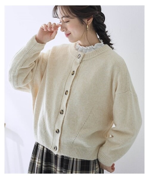 nissen（ニッセン）の「ノーカラーニットカーディガン【Otona Purete】（カーディガン/ボレロ・レディース・エクリュ/黒/グリーン・M~LL/3L~4L/5L~6L）」の10枚目の写真