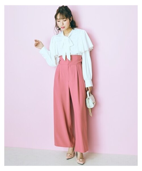 nissen（ニッセン）の「大きいサイズ　フリルボータイブラウス marun（シャツ/ブラウス・レディース・オフホワイト/ピンク/サックスブルー・L/LL/3L/4L/5L/6L/8L/10L）」の6枚目の写真