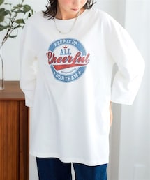 nissen | バスク素材綿混オーバーサイズ7分袖プリントTシャツ(Tシャツ/カットソー)