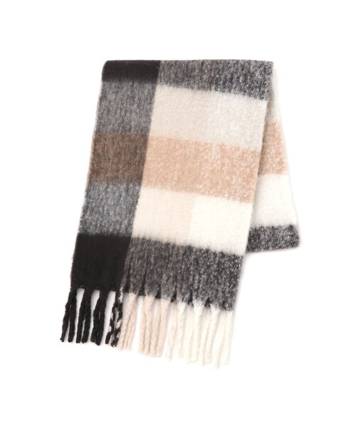 VIS（ビス）の「ふわふわフリンジチェックマフラー/静電気防止（マフラー・レディース・チャコール/ブラウン系/ブルー系/イエロー系・F）」の22枚目の写真