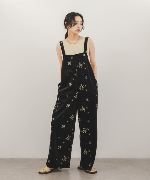 KBF（ケイビーエフ）の「ベロアサロペット（つなぎ/オールインワン・レディース・BLACK/BLACK刺繍/NAVY刺繍・One）」の7枚目の写真
