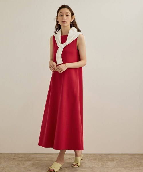 ROPE'(ロペ)の「シルクコットン総針Aラインワンピース/イージーケア(ワンピース・レディース・ネイビー/レッド・F)」の3枚目の写真